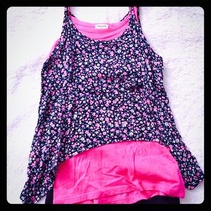 Splendid Silky Soft Layered Tanks,Floral,Pink 4/5T